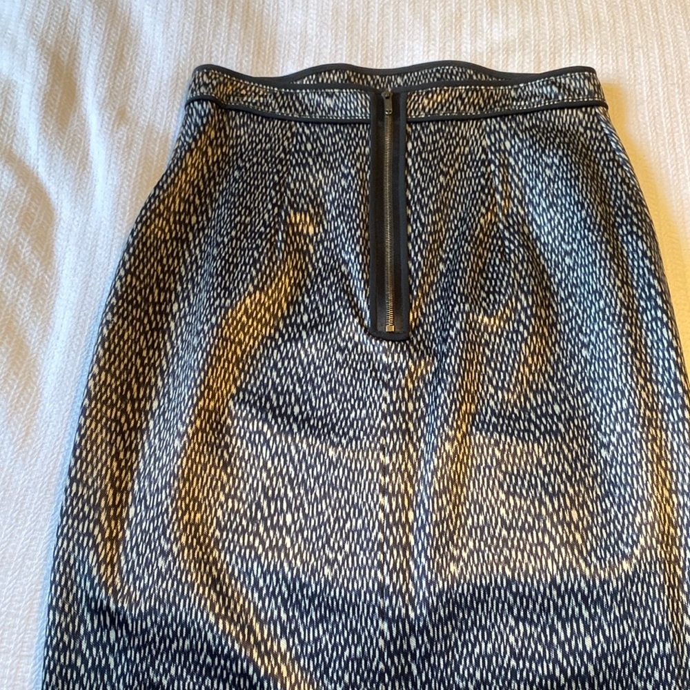 Zac Posen Blackish Blue and White Midi Skirt